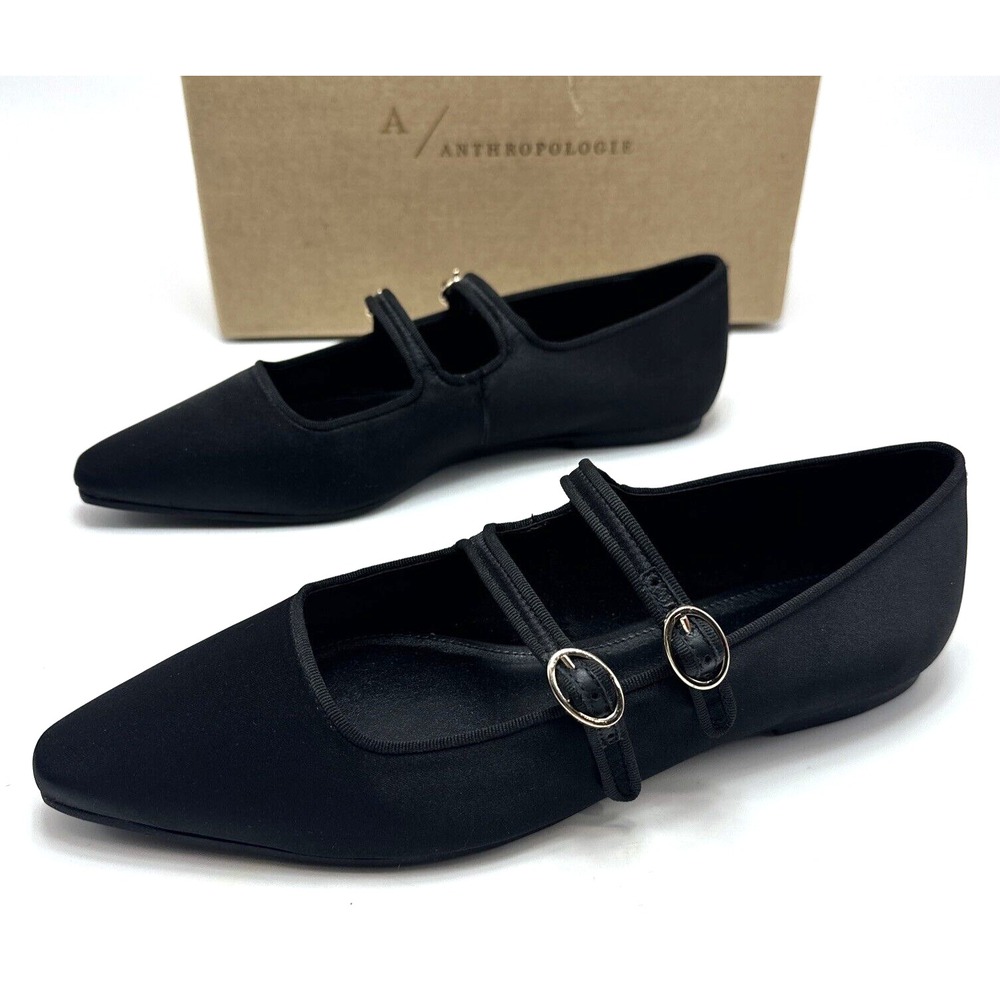 By Anthropologie Snip Toe Mary Jane Flats Black Womens Size US 9.5 EU 40